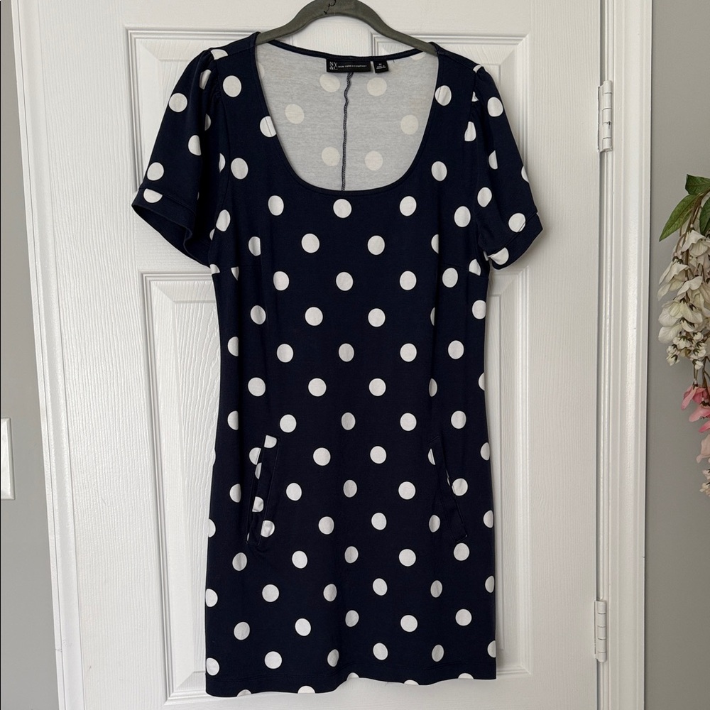 NY & Company, Navy Blue Polka Dot Dress, M